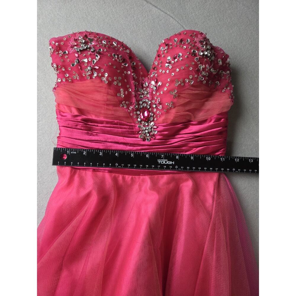 Fiesta Pink Women’s beaded Sequin Dress Size XS Short Strapless Tulle Prom Party - Picture 10 of 11